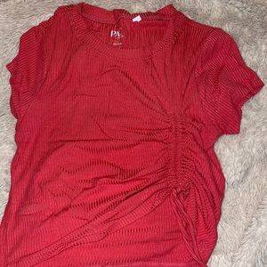 Salmon/Red Cropped Ribbed Tshirt with cinch